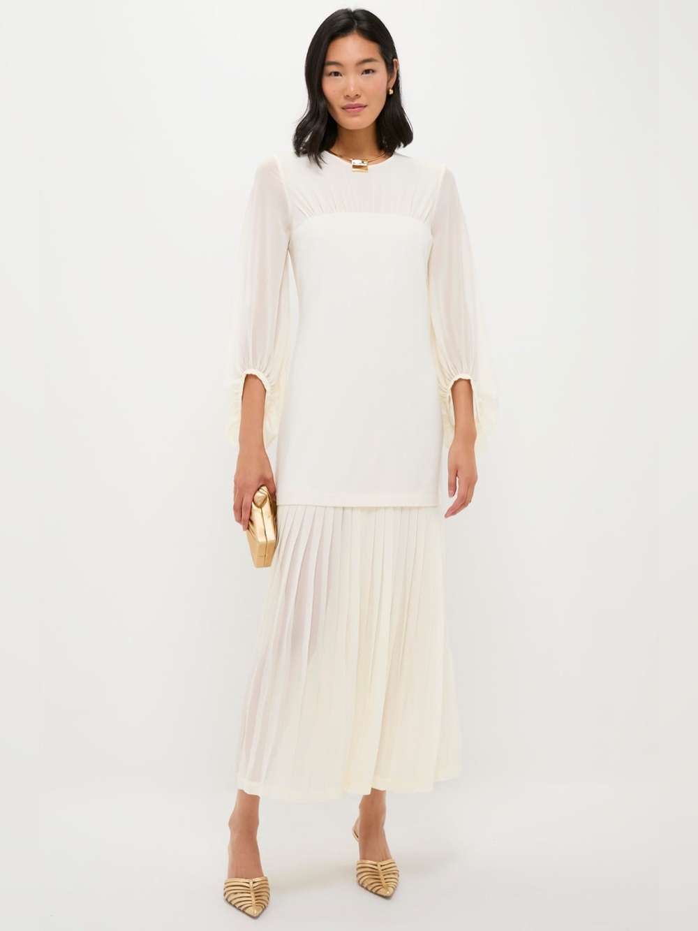 Tuckernuck Ivory Chiffon Pleated Lorraine Midi Dress, Size XL